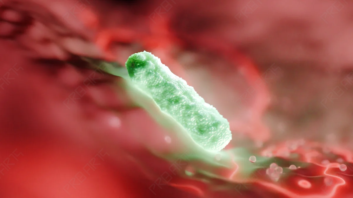 Single Bacterium on Red Tissue — 8K Medical Illustration