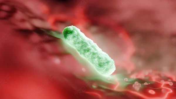 Single Bacterium on Red Tissue — 8K Medical Illustration