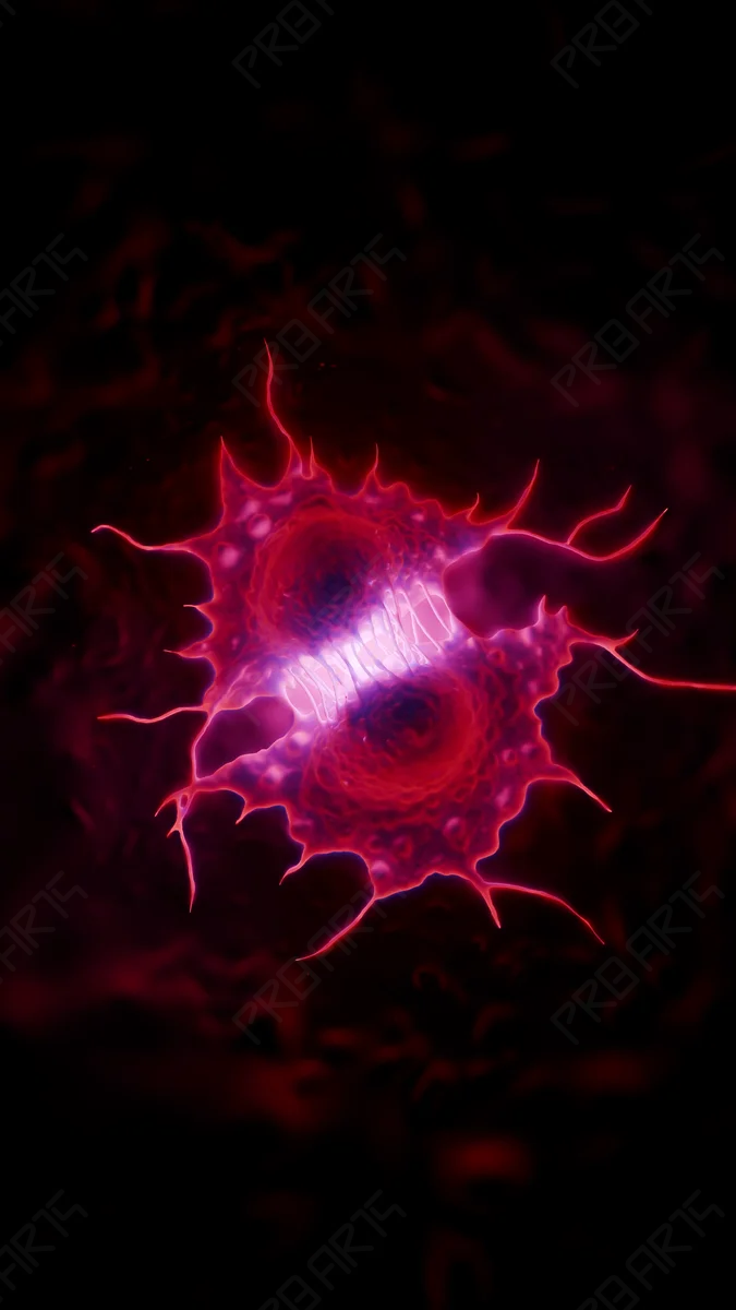Melanoma Cell Division Vertical (Top View) — 4K Medical Animation - Scientifically Informed Conceptualization