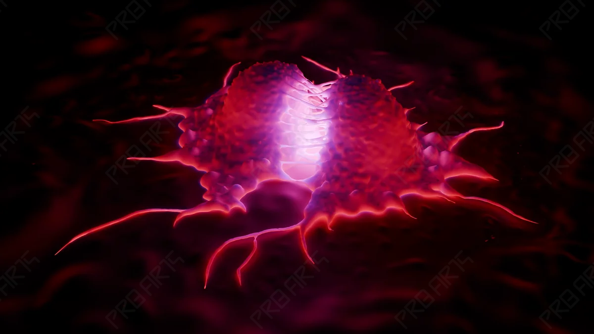 Dividing Melanoma Cell (Side View) — 4K Medical Animation - Scientifically Informed Conceptualization